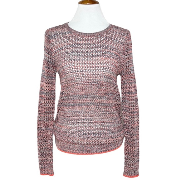 Joie Colorful Coral Crochet Open Knit Long Sleeve Pullover Sweater Top Small - Picture 2 of 10